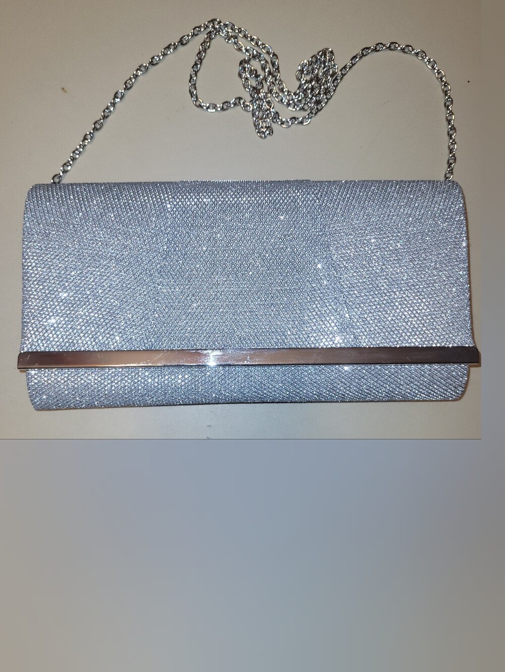 Jessica McClintock Vintage Silver Sparkle Evening Bag/clutch. Removeable Chain.